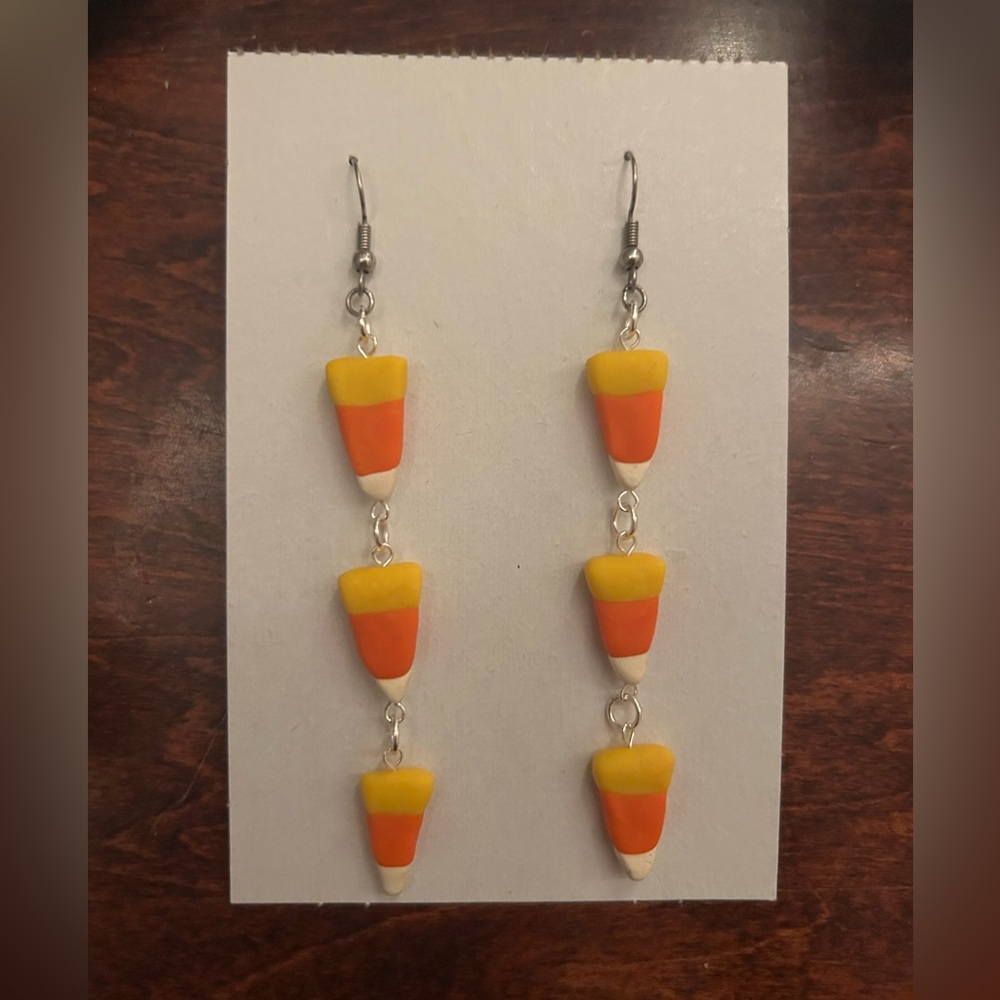 Handmade candy corn earrings